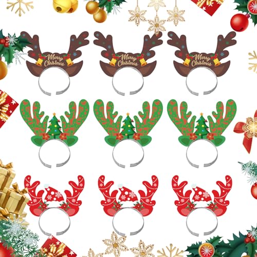 9 Stück Geweih Papier Haarreifen Weihnachts Foto Stirnband Weihnachts-Kopfbedeckung Kopfschmuck Rentier Fest Haar-Outfits Geweih Hirsch Papier-Party-Reifen für Weihnachts-Stirnband Cosplay-Kostüm von Cretvestsar