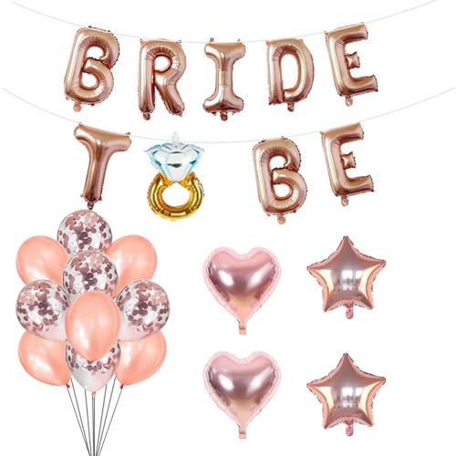 Bride To Be Party-Dekorationsset, glänzend, Rosa, Junggesellinnenabschied, Zubehör, Zubehör, Bride To Be, Buchstaben-Banner, Roségold, herzförmige Latexballons für Verlobung, Brautparty, Hochzeit, von Cretvestsar