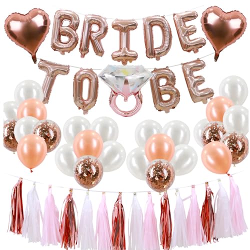 Bride To Be Dekoration Luftballons Set Rose Gold Hen Do Party Supplies Diamant Ring Ballons Hängende Girlande Herz Glitzer Folie Konfetti Latex Ballons für Brautdusche Dekoration Zubehör von Cretvestsar