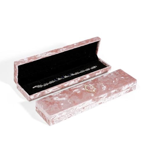 Vintage Halskette Samtbox Rosa Schmuck Geschenketui Ringbox Präsentationsboxe langer Kette Armband Anhänger Geschenkbox für Muttertag Geburtstag Hochzeitstag Heiratsantrag Weihnachten (Kettenkasten) von Cretvestsar