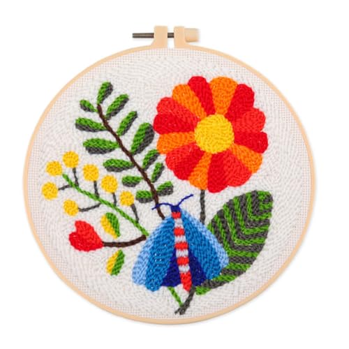 Crevyteg Stanznadel-Kit für Anfänger, Nadelstanzer Starter-Kits mit Blumenmuster, Handwerk DIY Stickerei Kit DIY Stanznadel Handwerk mit Anleitung Punch Needle Hoop Kit - Stil 2 von Crevyteg