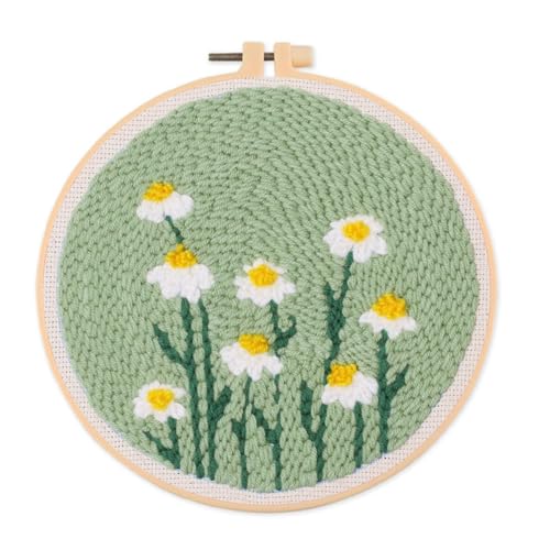 Crevyteg Stanznadel-Kit für Anfänger, Nadelstanzer Starter-Kits mit Blumenmuster, Handwerk DIY Stickerei Kit DIY Stanznadel Handwerk mit Anleitung Punch Needle Hoop Kit - Stil 6 von Crevyteg