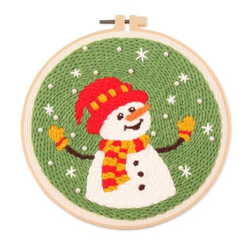 Crevyteg Stickset für Anfänger, Weihnachtsthema Stickerei Starter Kits mit Schneemann Muster, Kreuzstich Kit, DIY Stickerei Kit mit Sticktuch Hoops Anleitung Nadeln Faden von Crevyteg