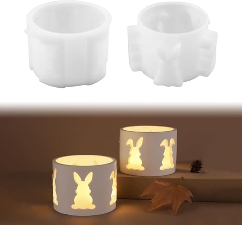 Silikonformen Gießformen Ostern, 2 Stück Silikonform Ostern 3D Silikonform Hase aus Kerzenhalter Gießform Ostern DIY Silikonform Teelichthalter Silikonformen Gießformen Frühling von Crewell