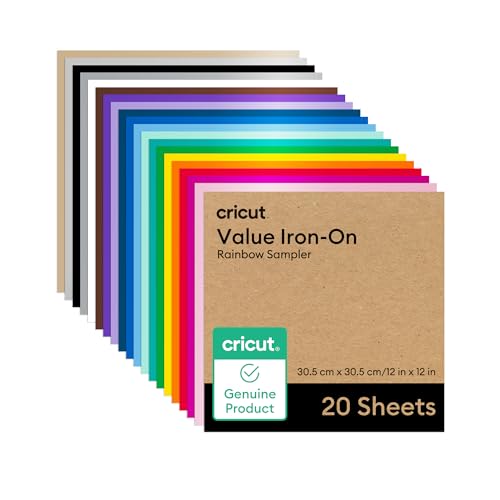 Cricut™ Iron-On im Vorteilspack, Regenbogen-Musterset – 30,5 x 30,5 cm (12 Zoll x 12 Zoll) (20 Stk.) von Cricut