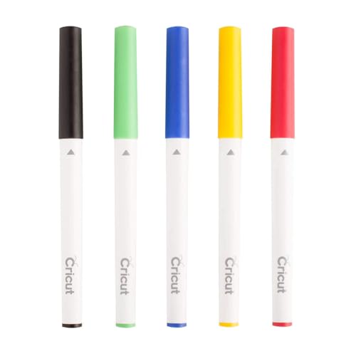 Cricut Classic Pen Set mit feiner Spitze, Klassische Farben, 5 Stifte in Schwarz, Grün, Blau, Gelb und Rot, Klassiker, Collection von Cricut