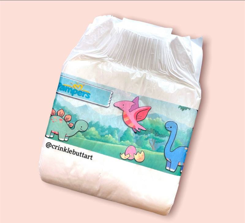 Abdl Clear Premium Windelbänder "Pastell Dinos Mit Logo" von CrinkleButtArt