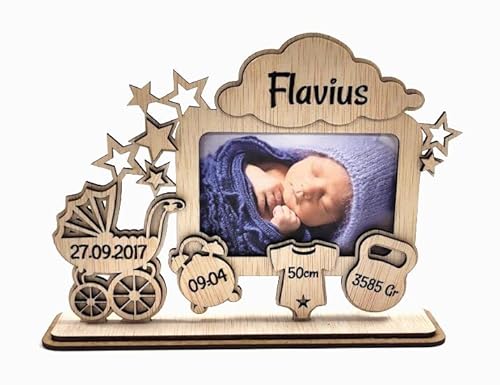 CrisPhy Personalisierbarer Bilderrahmen für Babys, aus Holz, Neugeborene, Geschenk für Neugeborene, Modell 1, 15 cm x 22 cm, Weiß von CrisPhy