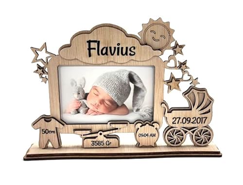 Personalisierbarer Bilderrahmen für Babys, aus Holz, für Neugeborene, Geschenk für New Born (Modell 2) von CrisPhy