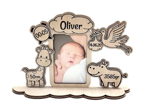 Personalisierbarer Bilderrahmen für Babys, aus Holz, für Neugeborene, Geschenk für New Born (Modell 3) von CrisPhy