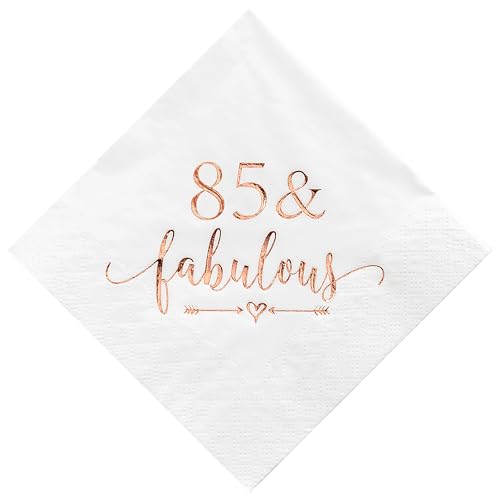 Crisky 85 und fabelhafte Cocktail-Servietten, Roségold, für Frauen, Dekoration zum 85. Geburtstag, Bevergae, Dessert-Tischbedarf, 50 Stück, 3-lagig von Crisky