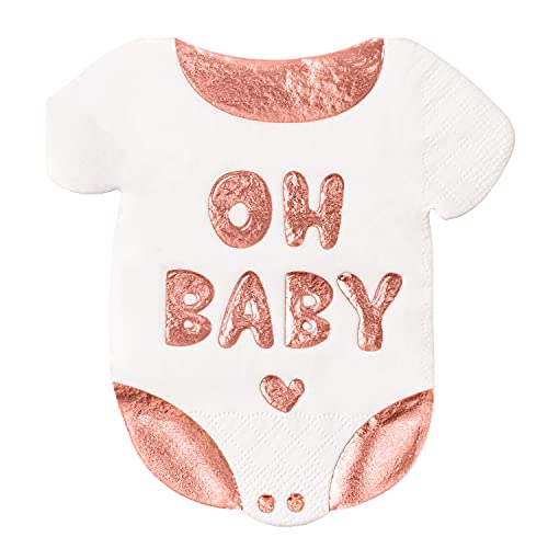 Crisky Babyparty-Servietten Roségold Oh Babyparty Dekorationen für Mädchen Einweg-Babyparty Partyzubehör, Cocktailgröße, 50 Stück, 3-lagig von Crisky