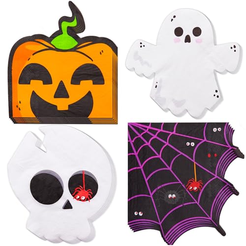 Crisky Einweg-Halloween-Servietten, 4 verschiedene Designs, Papierservietten für Halloween-Party-Dekoration, 3-lagig, 100 Stück von Crisky