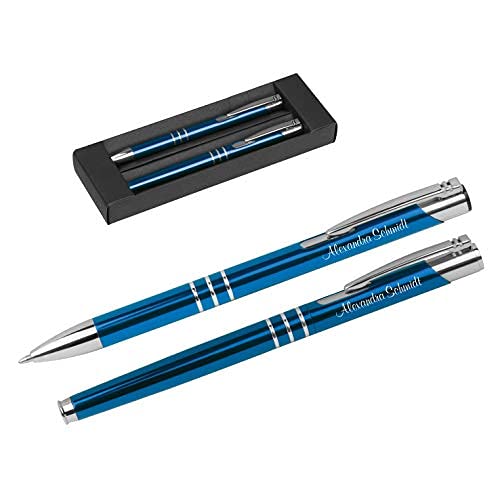 Kugelschreiberset Kugelschreiber und Rollerball mit Gravur Geschenk hochwertig | bestandene Prüfung Geschenk | personalisierte | blauschreibend (blau) von Crisma