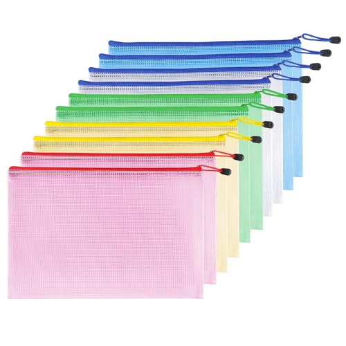 10 Pcs Dokumententasche mit Reißverschluss A5, Wasserdichte Document Case, Mesh Plastic Zip Bag, Datei Tasche Kunststoff für Dokumente, Quittung, Papier, Schule, Kosmetik von Criveple