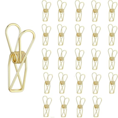 25 Stück Klammern Metall, Gold Büroklammern, Edelstahl Wäscheklammern Mini Binder Clips für Dokumente, Rechnunge Handtuch und Socken von Criveple