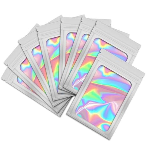 50 Stück Mylar Bags, Wiederverschließbare Plastikbeutel Beutel, Ziplock-Tasche für Lebensmittel, Schmuck, Elektronik, Selbstversiegelnde Aufbewahrung (Weiß, 10.5 x 15 cm) von Criveple