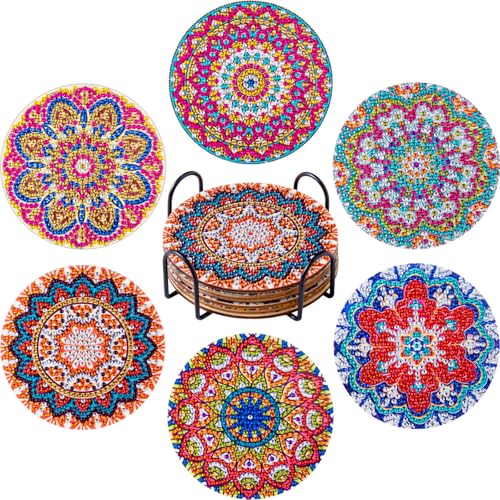 6 Stück Diamond Painting Untersetzer, Diamant Tassenuntersetzer, Diamant Malerei Untersetzer Mit Halter, zum Basteln, DIY Mandala Untersetzer für Anfänger, Erwachsene & Kinder (Mandala) von Criveple