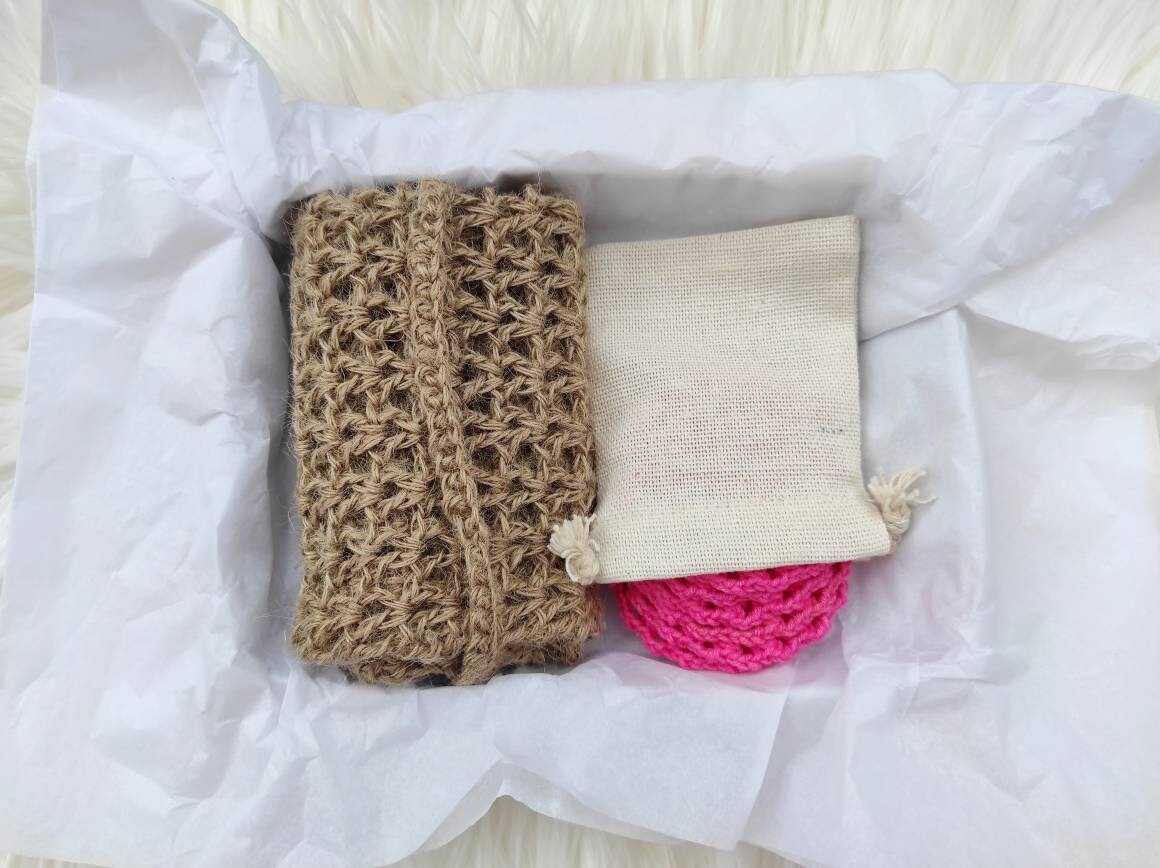 8 Stk. Set Häkeln Jute Waschlappen Wiederverwendbar Baumwolle Gesichtstücher Seife Sparer Spa Body Scrubber Plastikfrei Zero Waste Makeup Entferner von CrochetHomeBoutique