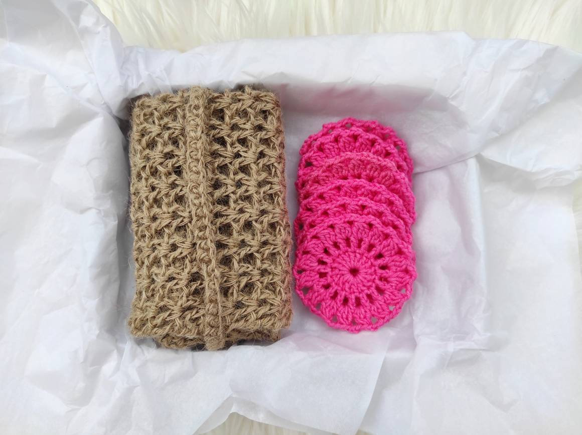 Jute Waschlappen Und Makeup Entferner Home Spa Set Wiederverwendbares Waschtuch Für Rücken Körper Plastikfrei Zero Waste Badeaccessoires von CrochetHomeBoutique