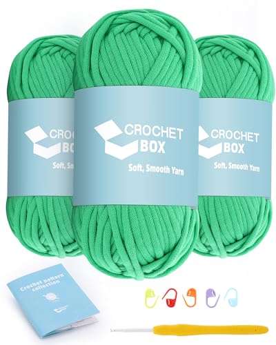 CrochetBox Garn zum Häkeln und Stricken – 3 Stück Baumwoll-Nylon-Mischgarn, Weihnachtsgrün, 50 g, 45 m, leicht zu sehen, Stiche, splittert nicht, Anfängerfreundlich von Crochetbox