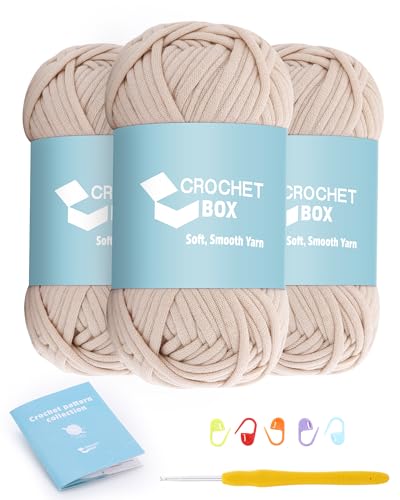 CrochetBox Garn zum Häkeln und Stricken – 3 Stück Baumwoll-Nylon-Mischgarn, beige, 50 g, 45 m, leicht zu sehende Stiche, splittert nicht, für Anfänger geeignet von Crochetbox