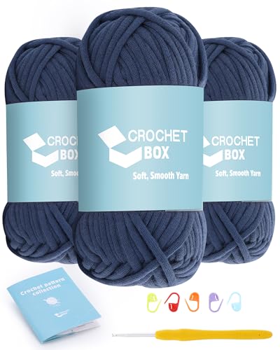 CrochetBox Garn zum Häkeln und Stricken – 3 Stück Baumwoll-Nylon-Mischgarn, dunkelblau, 50 g, 45 Meter, leicht zu sehende Stiche, splittert nicht, für Anfänger geeignet von Crochetbox