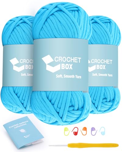 CrochetBox Garn zum Häkeln und Stricken – 3 Stück Baumwoll-Nylon-Mischgarn, hellblau, 50 g, 45 Meter, leicht zu sehende Stiche, splittert nicht, für Anfänger geeignet von Crochetbox