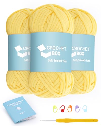 CrochetBox Garn zum Häkeln und Stricken – 3 Stück Baumwoll-Nylon-Mischgarn, hellgelb, 50 g, 45 Meter, leicht zu sehende Stiche, splittert nicht, für Anfänger geeignet von Crochetbox