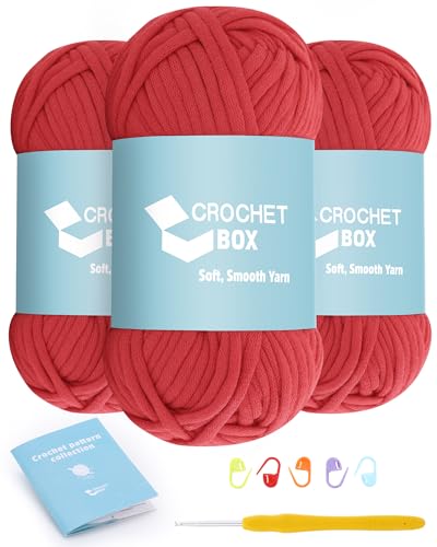 CrochetBox Garn zum Häkeln und Stricken – 3 Stück Baumwoll-Nylon-Mischgarn, leuchtend rot, 50 g, 45 m, leicht zu sehende Stiche, splittert nicht, für Anfänger geeignet von Crochetbox