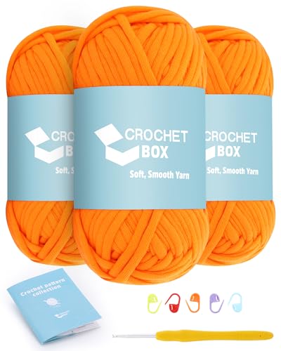 CrochetBox Garn zum Häkeln und Stricken – 3 Stück Baumwoll-Nylon-Mischgarn, orange, 50 g, 45 m, leicht zu sehende Stiche, splittert nicht, für Anfänger geeignet von Crochetbox