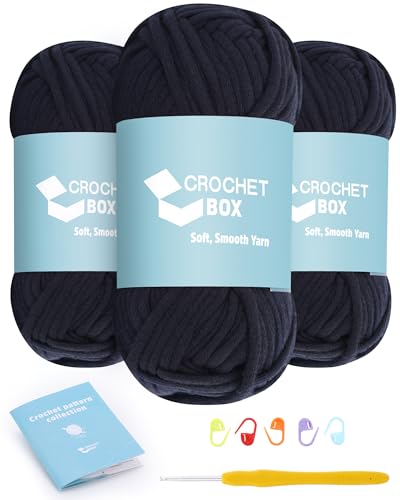 CrochetBox Garn zum Häkeln und Stricken – 3 Stück Baumwoll-Nylon-Mischgarn, schwarz, 50 g, 45 Meter, leicht zu sehende Stiche, splittert nicht, Anfängerfreundlich von Crochetbox