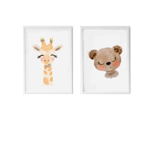 Crochetts Set mit 2 Bildern, 33 x 43 x 2 cm, Giraffe, Bär, 2 Stück von Crochetts