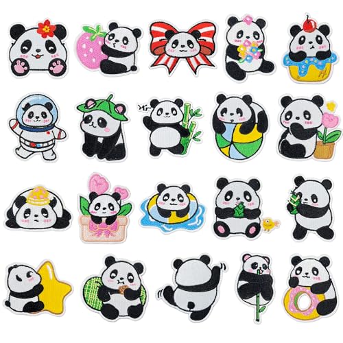 20 niedliche Panda-Aufnäher, Cartoon-Tiere, zum Aufbügeln, Panda, bestickte Applikationen, DIY-Zubehör für Kleidung, Taschen, Hüte, T-Shirts, Jeans, Jacken von Crocode tears