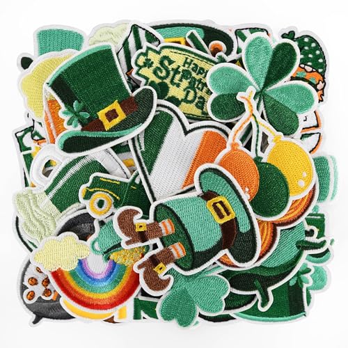 Aufnäher zum Aufbügeln, Motiv: St. Patrick's Day, Irisches Kleeblatt, zum Aufnähen, verschiedene Größen, Stickapplikationen für Kleidung, Jacken, Hüte, Rucksäcke, 21 Stück von Crocode tears