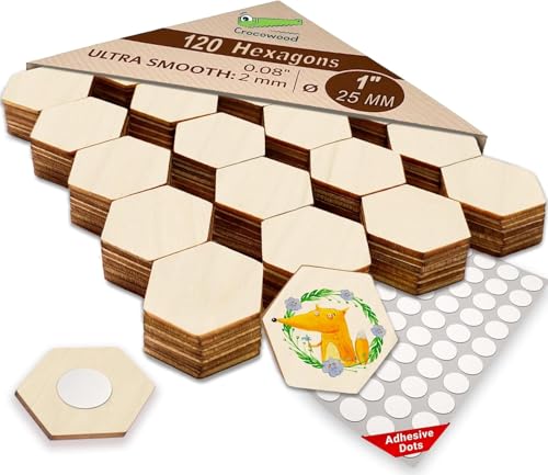 Crocowood 120 St Hexagon Holz zum Bemalen - 25mm Blanko Sechseck Holz Unvollendete Holzscheiben für Hochzeit - Unbehandelte Holz Sechseck Dekoration Verzierungen - Sechseckig Holz Party Dekoration von Crocowood