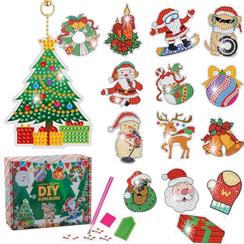 15 PCS Weihnachtsthema Schlüsselanhänger Diamond Painting Kinder ab 5 6 7 8 9 10 Jahre Bastelset Kinder Basteln Mädchen 5-10 Jahre Weihnachts Geburtstag Geschenk Gem Mädchen Jungs von Croloutoy