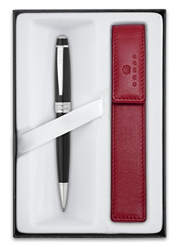Cross Bailey Kugelschreiber mit Lederetui (Drehmechanik, Schreibfarbe schwarz, Strichstärke M) lack schwarz von Cross