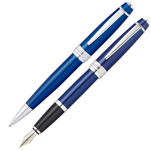 Cross Bailey Kugelschreiber und Füllfederhalter Geschenkset (Strich- bzw. Federstärke M, Schreibfarbe schwarz) Blau-Lack von Cross