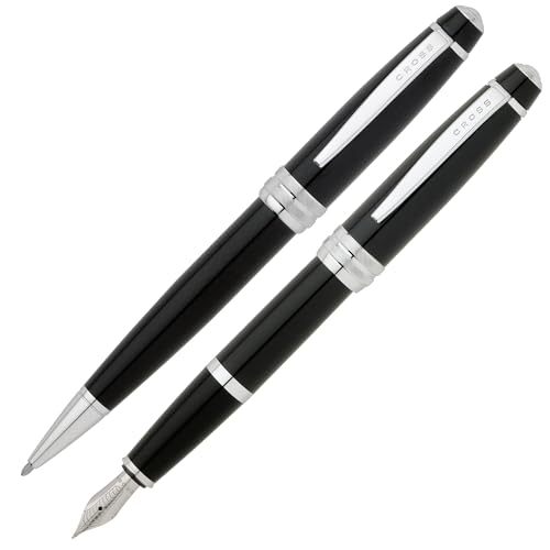 Cross Bailey Kugelschreiber und Füllfederhalter Geschenkset (Strich- bzw. Federstärke M, Schreibfarbe schwarz) Schwarz-Lack von Cross