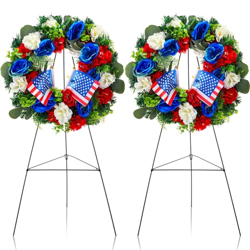 Crowye 2 Sets Memorial Day Friedhofskränze mit Ständer, Set 40 cm, patriotischer Grabsteinkranz, 76,2 cm, Kranz, Staffelei Ständer für Friedhof, Grabsteinkranz (USA-Flaggen-Stil) von Crowye