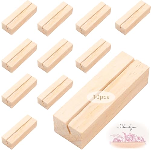 10 Stück Kartenhalter Holz, Visitenkartenhalter, Menü Kartenhalter, Tischkartenhalter, Postkartenhalter, Hochzeitsfeier Restaurant Fotohalter, hölzerner Fotokartenhalter, Kartenhalter(7x2,3x1,7cm) von Crrynuo