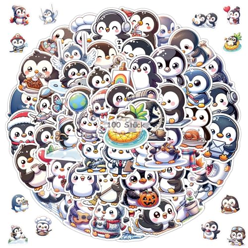 100 Stück Pinguin Aufkleber Set, Wasserdichte Pvc Cartoon Tier Klein Sticker Pinguin Thema Aufkleber Für Motorrad Helm, Skateboard, Gitarre, Laptop, Scrapbook, Koffer Für Jugendliche Kinder Erwachsene von Crrynuo