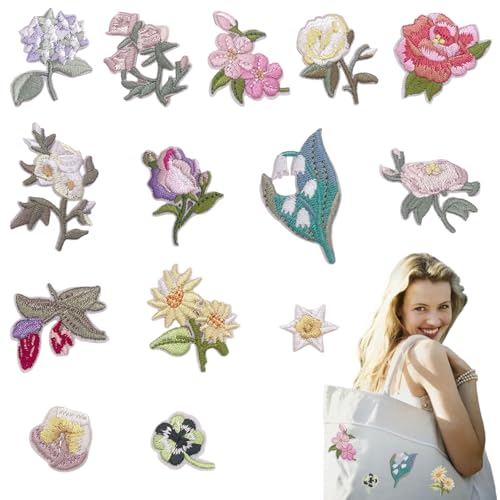 14 Stück Blumen Patches zum Aufbügeln, Bestickte Aufbügler Applikation Flicken für Hosen Jeans Hemden Embroidered Bestickte Patches Sticker Gestickte Aufnäher, DIY-Zubehör von Crrynuo