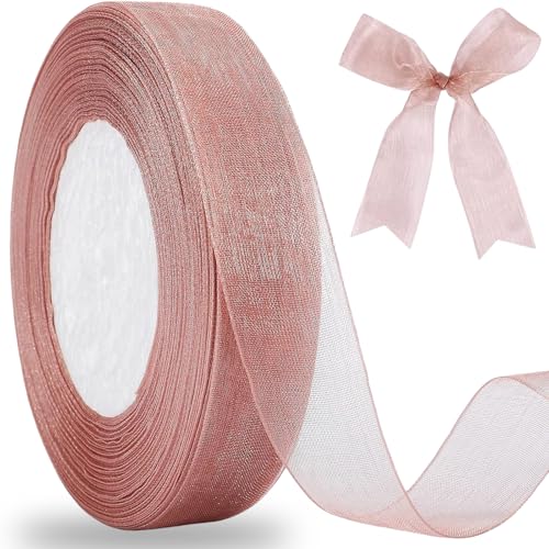 20 mm rosarotes transparentes Band, 45 m rotgoldenes Organzaband, Chiffon-Stoffbänder, schimmerndes transparentes Organzaband für Geschenkverpackungen, Weihnachten, Hochzeit, Party, Zeremonie, von Crrynuo