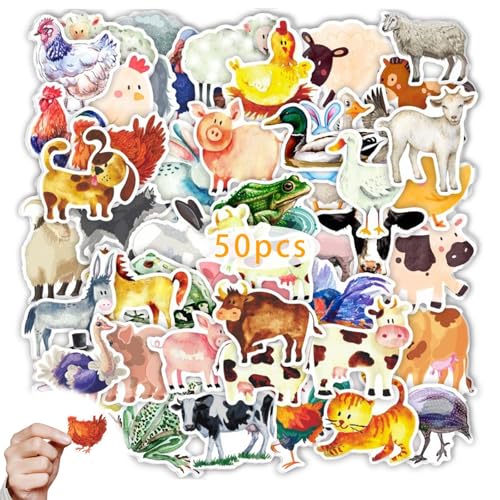 50 Stücke Bauernhof Tiere aufkleber Aufkleber, Reusable Sticker Tiermuster Wasserfest Sticker für, Lernende Tiere Im Spiel, Bauernhof Pickerl, Kindergeburtstag Gastgeschenke Farbig Aufkleber von Crrynuo