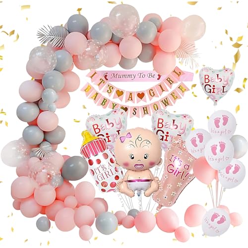 Baby Shower Dekorationen Mädchen, Gender Reveal Party Dekoration mit Rosa Baby Luftballons mädchen, Mummy to be Schärpe, Baby Girl Banner Deko Mehrweg von Crrynuo