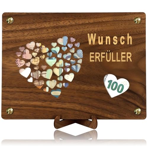 Wunscherfüller Geldgeschenk, Holz Hochzeitsgeschenk für Brautpaar Liebhaber Geburtstag, Geldgeschenk Verpackung Mit Grußkarten und Ständer Holzornament (Herzen) von Crrynuo