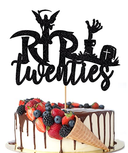 Crseniny Rip Twenties Schwarz Glitzer Cake Topper, Happy 30th Birthday, 30 lustige 30th Birthday Cake Toppers for My 20s RIP Young Men and Women Dirty 30pcs von Crseniny