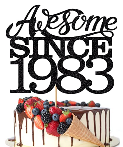 Crseniny Tortenaufsatz "Awesome Since 1983", Hello 40, Happy 40th Birthday, fabelhafte Party-Dekoration für 40 Männer und Frauen, handgefertigt, schwarze Glitzer-Kuchendekoration von Crseniny